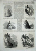Original Old Antique Print 1864 Rhine Katz Falkenburg Pfalz Rheineck Rheinstein