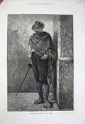 Original Old Antique Print 1877 Man Cape Hat Sword Cloth Boots Duwee Fine Art