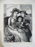 Original Old Antique Print 1887 Flower Sermon Church Woman Little Girls Pots