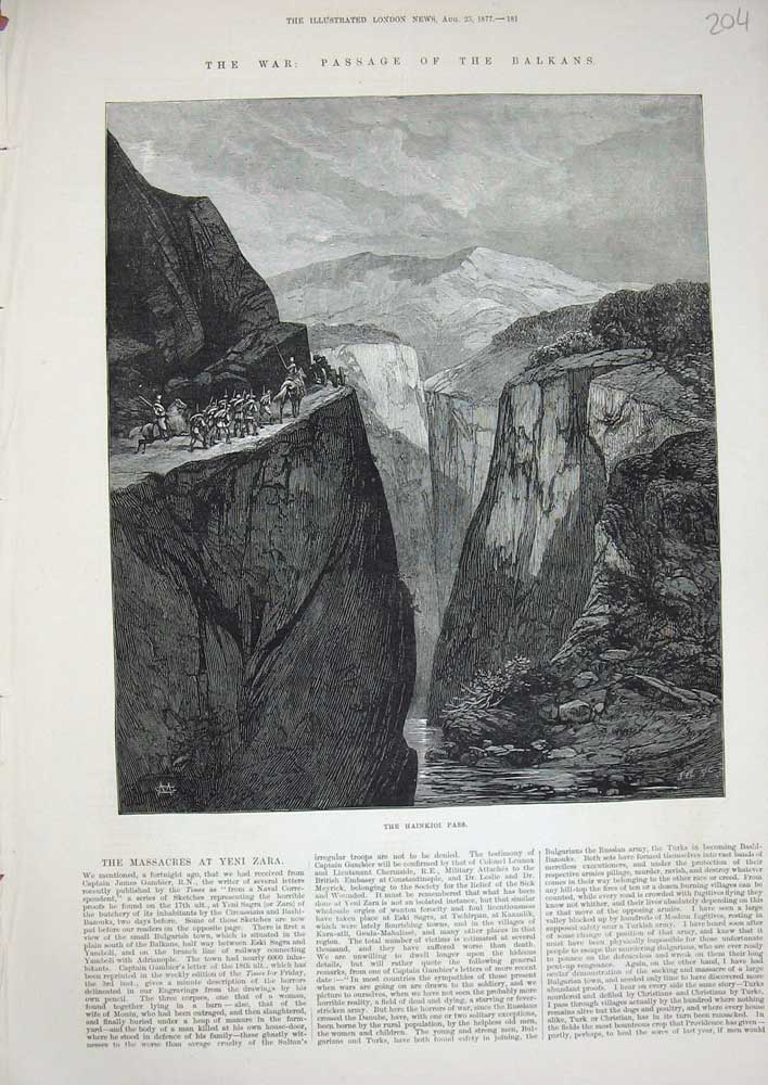 Original Old Antique Print 1877 War Passage Balkans Hainkoi Pass Siers Fine Art