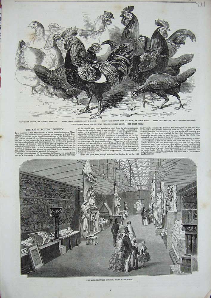 Original Old Antique Print 1857 Architectural Museum Kensington Poultry Crystal