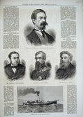 Old Antique Print 1874 Cable Ship Faraday Temple Wilson Holker Parker Men 19th