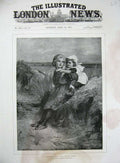Original Old Antique Print 1895 Dealy Art Little Girls Beach Sea-Side Children