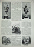 Old Antique Print 1887 Northwich Infirmary Baths James Watt Trophy Golf 19th