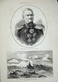 Old Antique Print 1877 Prussian Field Marshal Count Wrangel War Radishevo 19th
