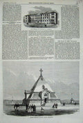Old Antique Print 1869 Hospital Greenock Russian Chapel Sebastopol Army 19th