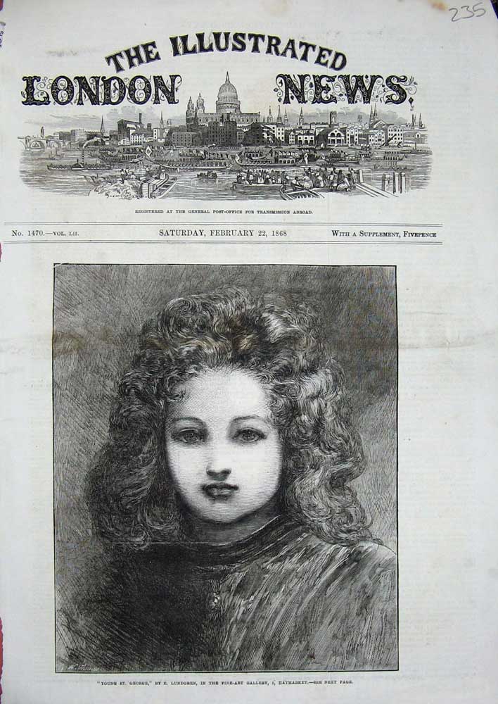 Original Old Antique Print 1868 Young St George Boy Lundgren Fine Art Haymarket