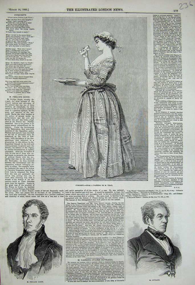 Original Old Antique Print 1846 Lady Woman Letter Vidal Phillipe Dupin Ouvrard