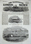 Original Old Antique Print 1859 Indus Steam Flotilla Wheelbarrow Spade Railway