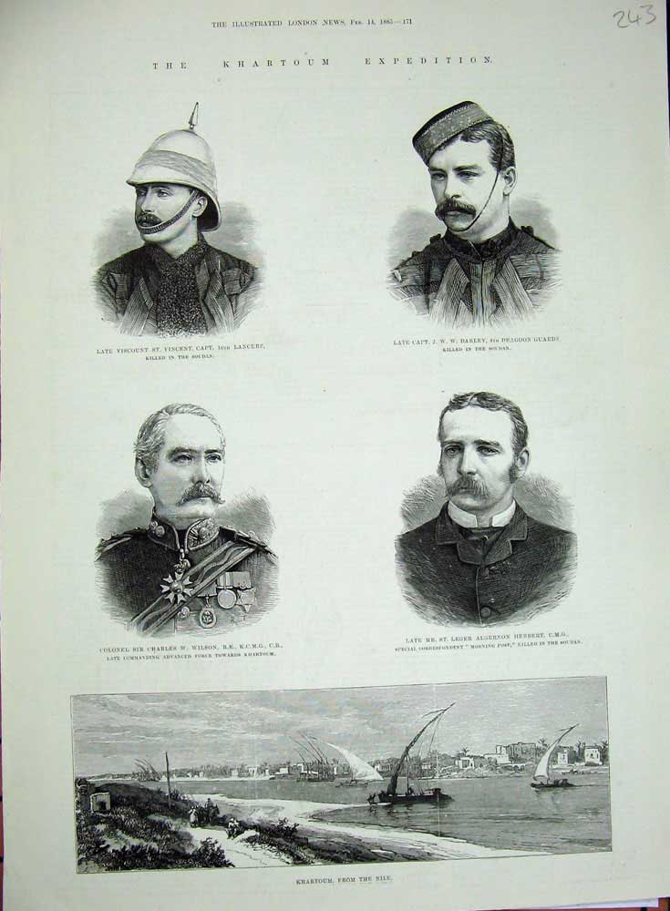 Original Old Antique Print 1885 Khartoum Nile River Vincent Siers Darley Leger