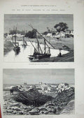 Original Old Antique Print War Egypt 1882 Mahmoudieh Canal Alexandria Fort Ada