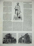 Original Old Antique Print 1879 Monument John Gray Dublin Tunbridge Eastbourne