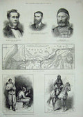 Original Old Antique Print 1882 Suez Canal Judge Pasha Egypt Cuirasssier Cairo