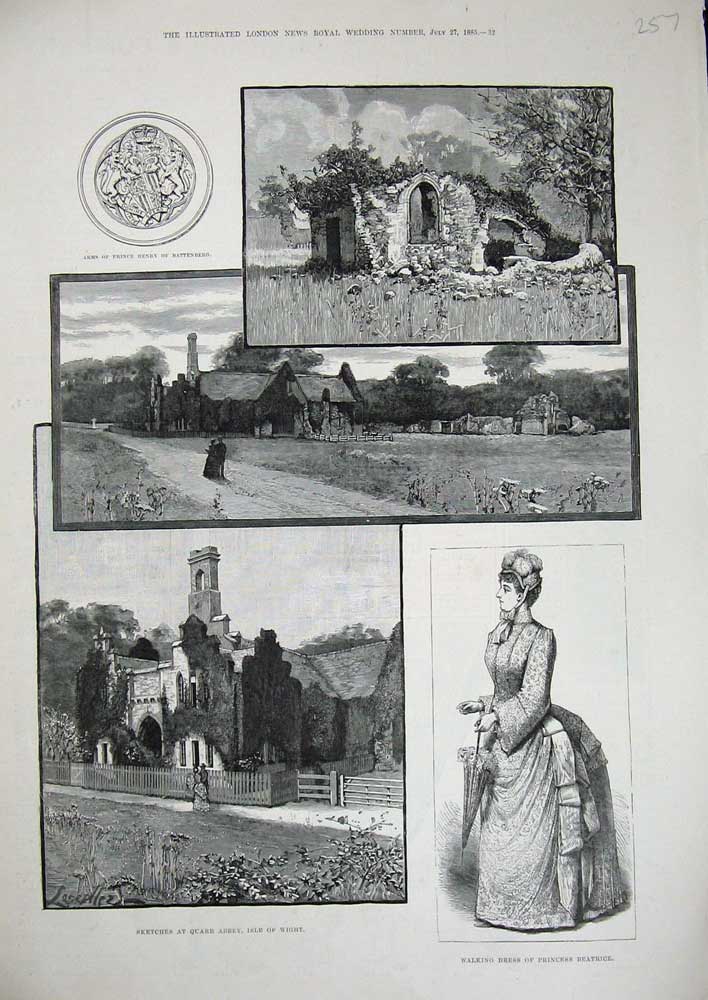 Old Antique Print 1885Princess Beatrice Quarr Abbey Isle Wight Battenburg 19th