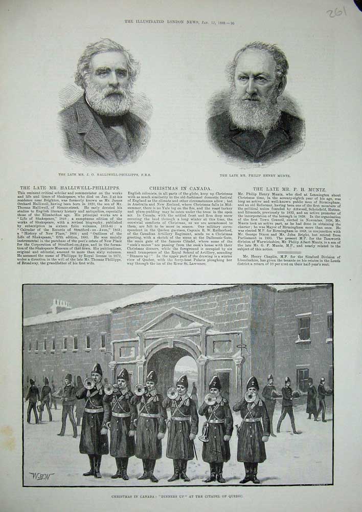 Original Old Antique Print 1880 Canada Citadel Quebec Muntz Halliwell-Phillipps