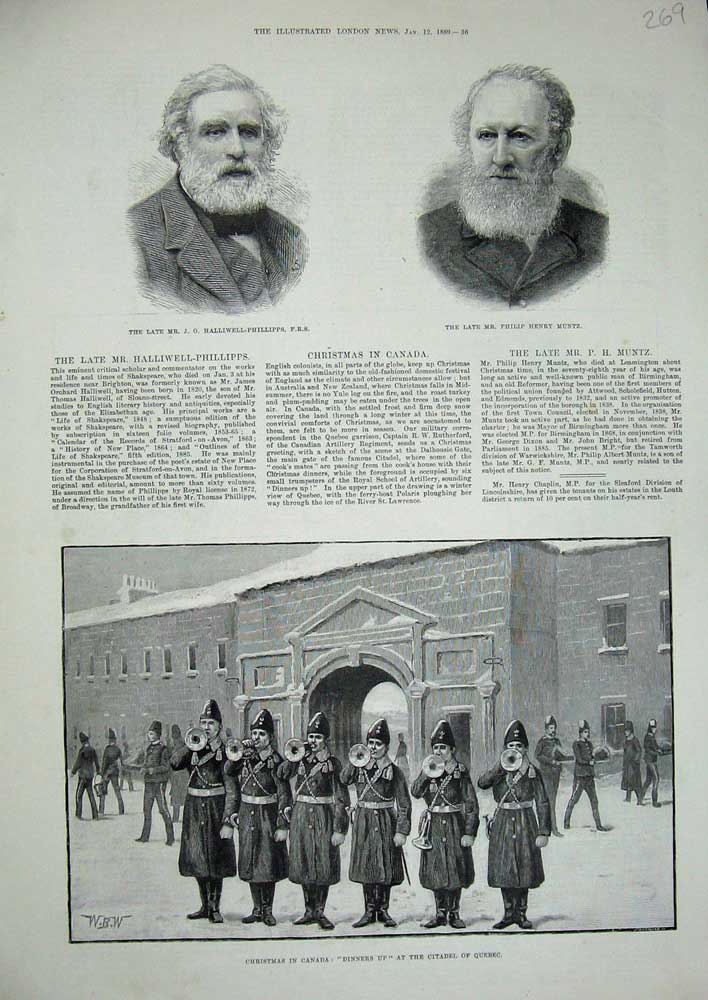 Original Old Antique Print 1889 Canada Citadel Quebec Halliwell-Phillipps Muntz