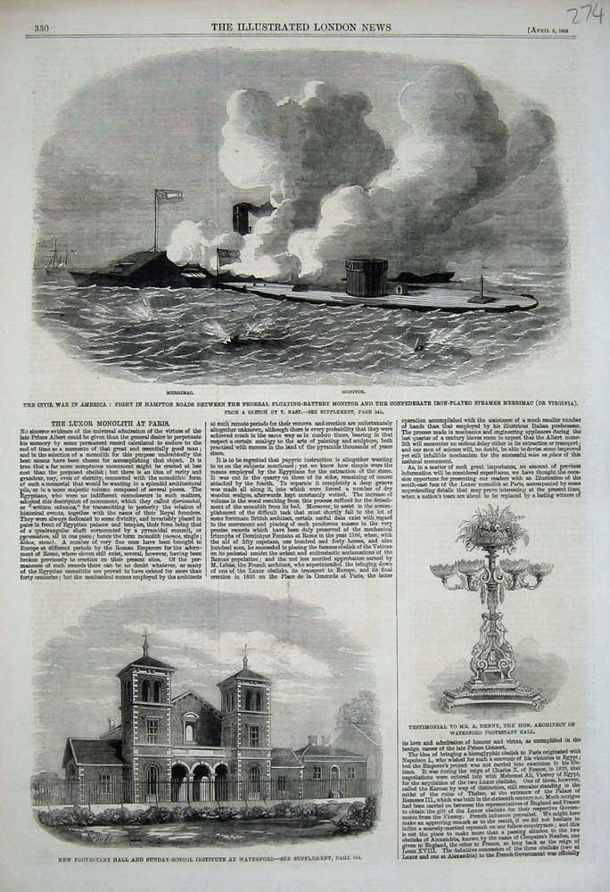 Original Old Antique Print 1862 Protestant Sunday School Waterford War America