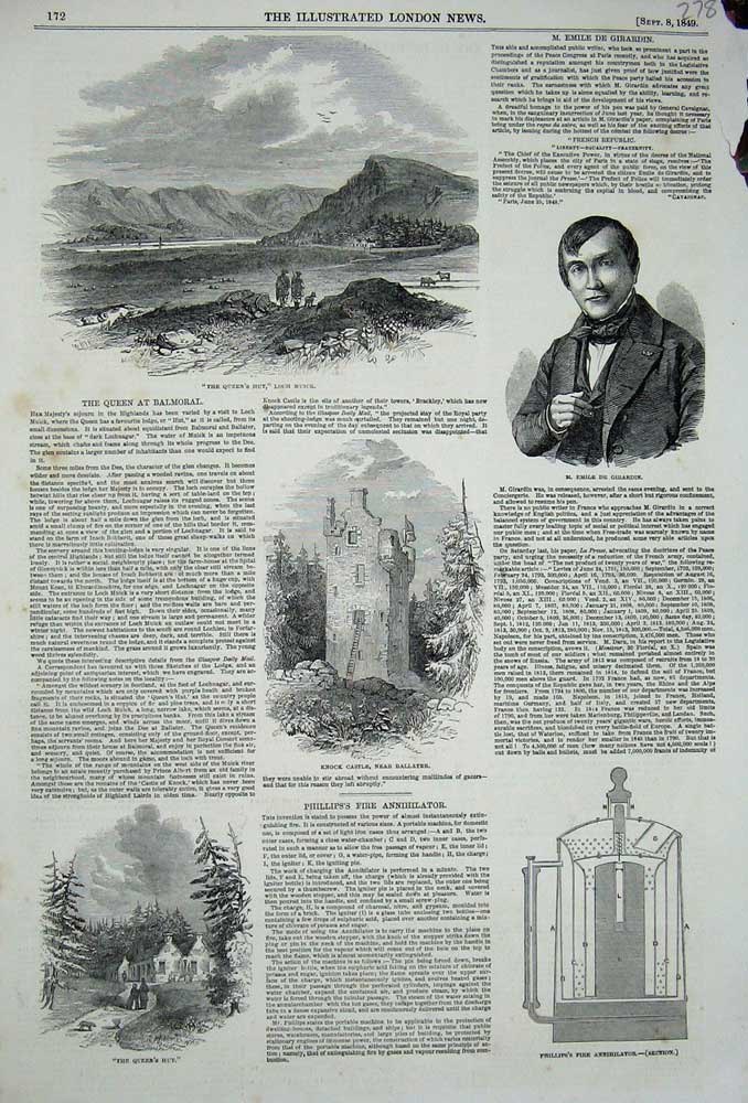 Original Old Antique Print 1849 Balmoral Knock Castle Ballater Loch Muick Queen