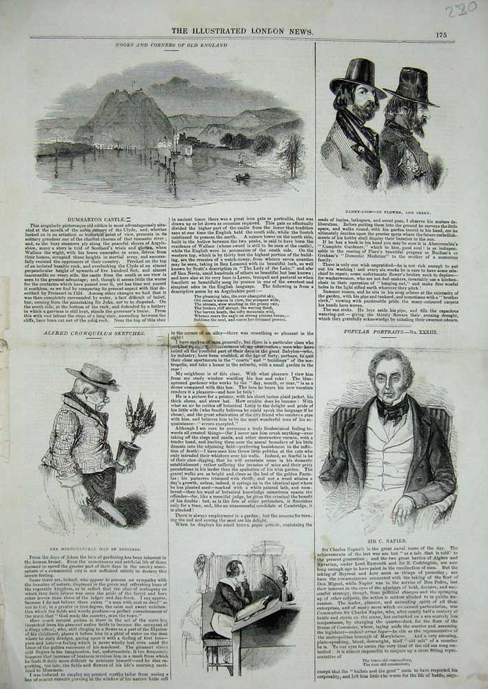 Old Antique Print Sir Napier Dumbarton Castle Horticultural Man Flowers