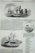 Old Antique Print 1845 Ships Flying Fish Daring Brigs Storm Fothergillian 19th