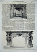 Old Antique Print 1862 Marble Chimneypiece Leclerq Stove Stuart Sheffield 19th