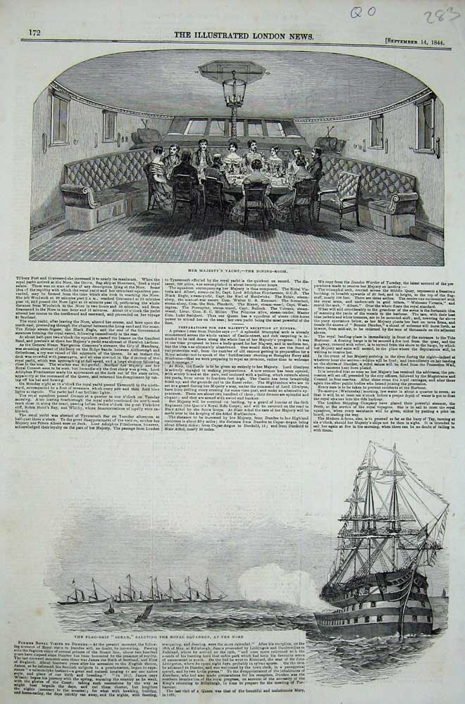 Original Old Antique Print 1884 Queen'S Yacht Dining Room Flag Ship Ocean Nore