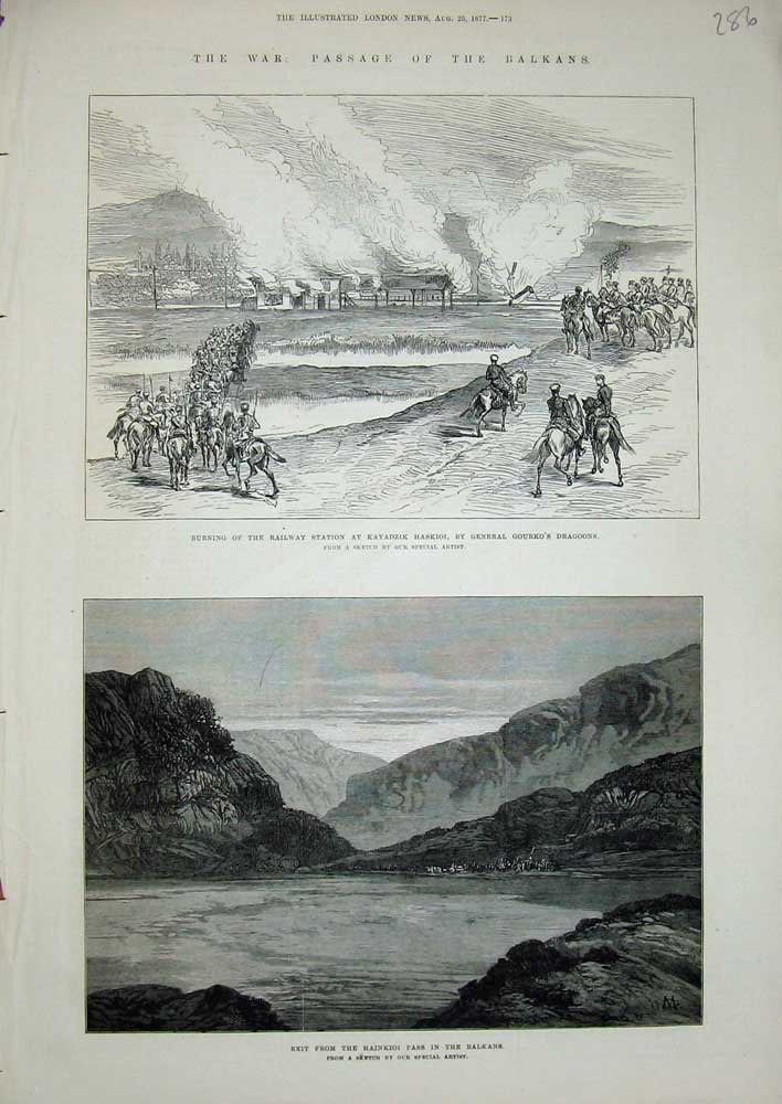 Old Antique Print War Balkans 1877 Railway Kayadiz Haskioi Hainkoi Pass 19th