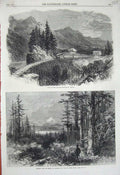 Original Old Antique Print Cascade Mountains Oregon Train 1866 Helen'S Columbia