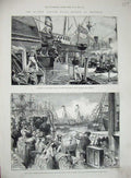 Old Antique Print 1887 Spithead Royal Yacht Victoria Albert John Pender 19th