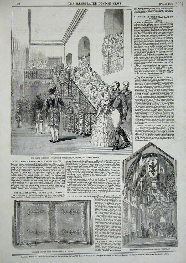 Old Antique Print 1858 Royal Wedding James'S Palace Piccadilly Burlington 19th