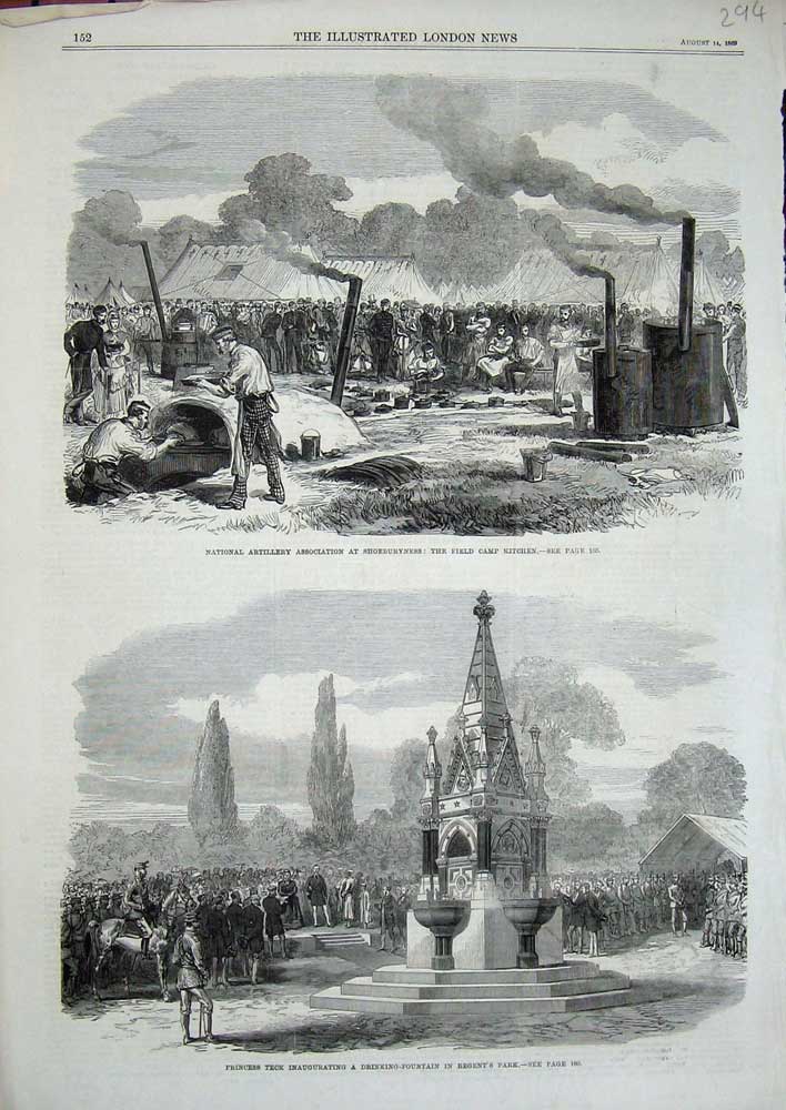 Antique Print *0293 Princess Teck Fountain Regent'S 1869 Shoeburyness Camp