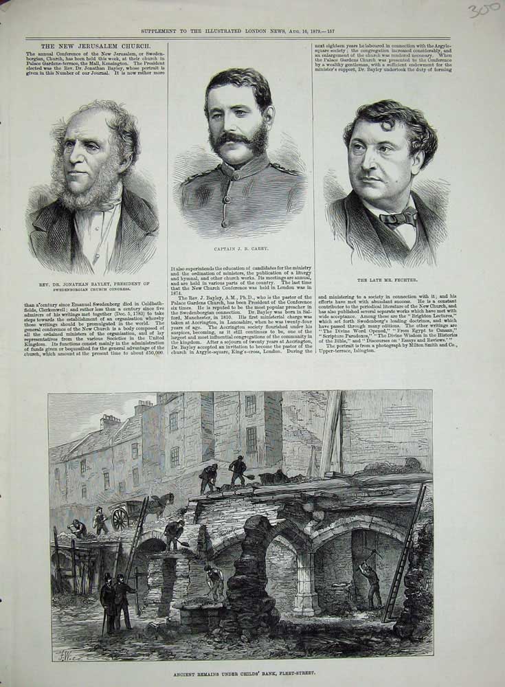Old Antique Print 1879 Child'S Bank Fleet Street Carey Fechter Bayley Men 19th