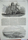 Original Old Antique Print 1853 Bembridge Isle Wight Ships Amphion London Queen