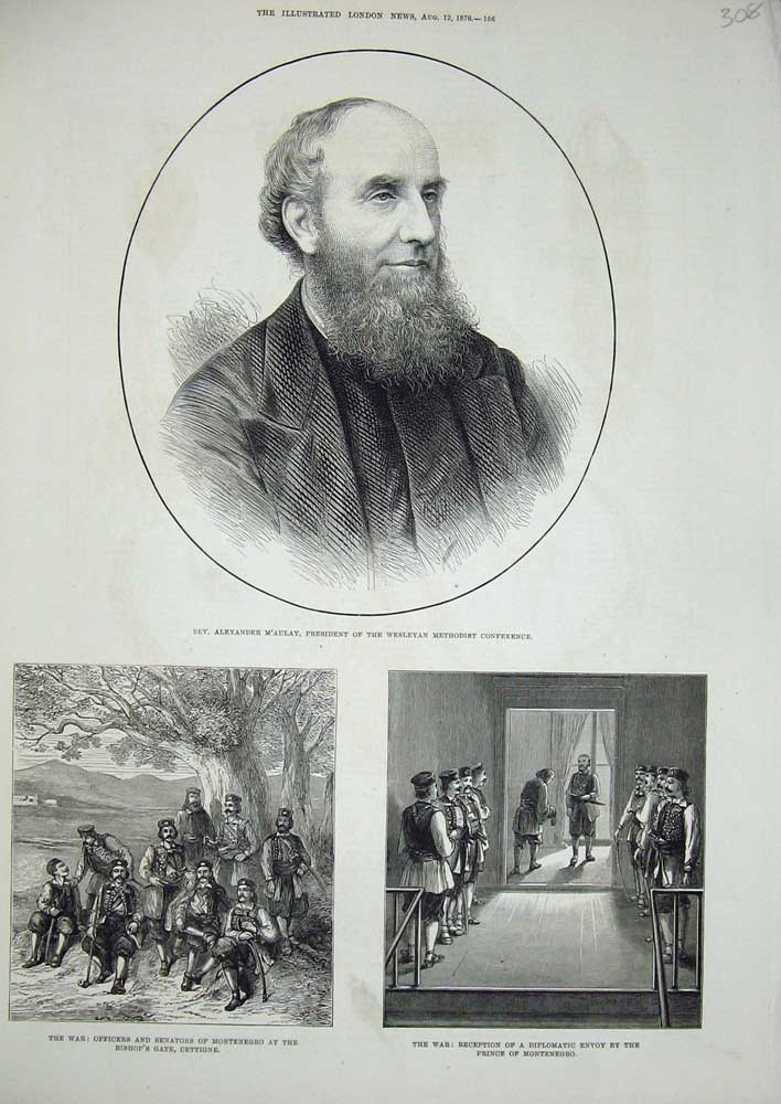 Old Antique Print 1876 Alexander M'Aulay Wesleyan Methodist War Cettigne 19th