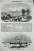 Original Old Antique Print Elbe Steamer Ship Pollux Ice 1856 Lyons Christchurch