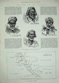 Old Antique Print 1844 Plan Port Souakim Tribal Chiefs Soudan War Sheik 19th