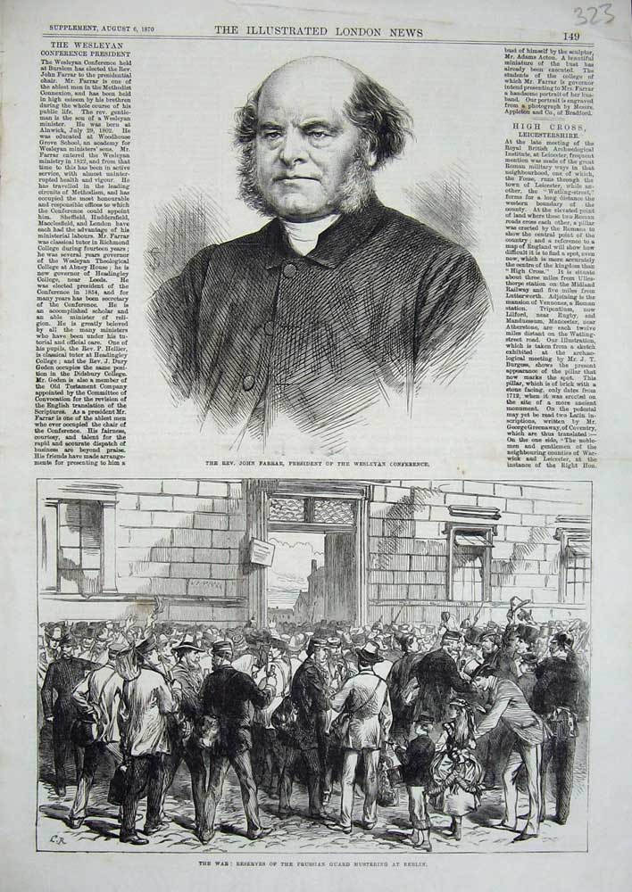 Original Old Antique Print 1870 John Farrar Wesleyan War Berlin Prussian Guard
