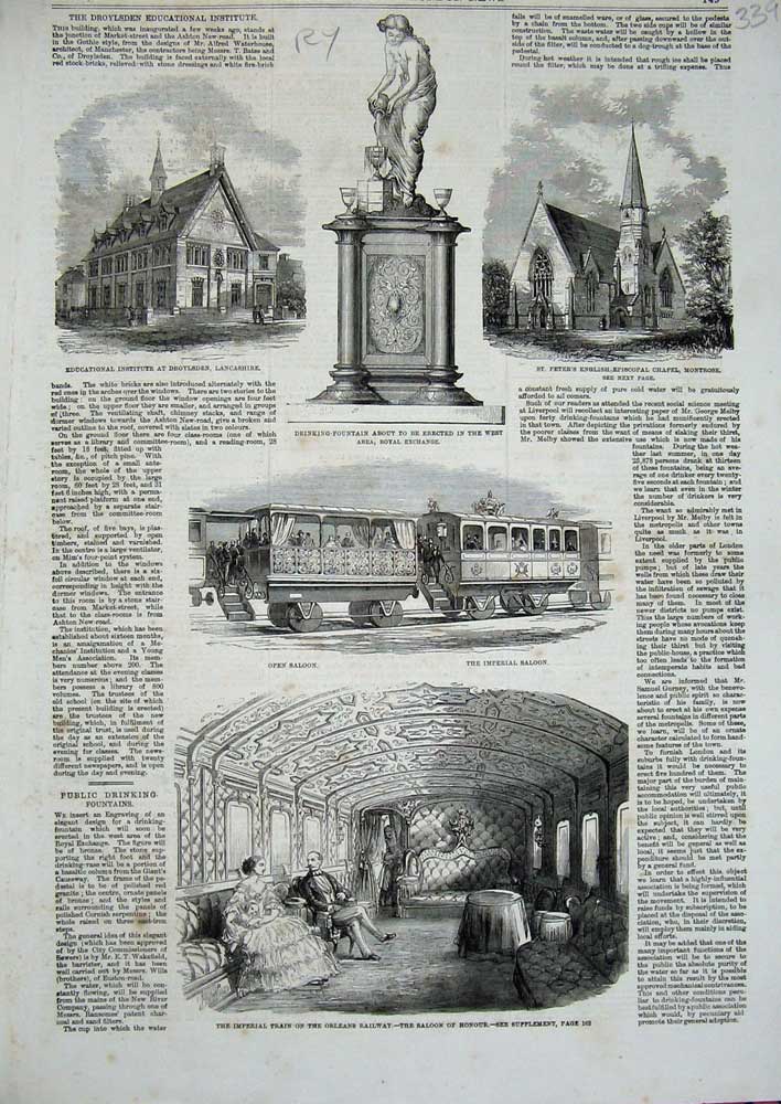 Old Antique Print 1859 Train Orleans Railway Imperial Saloon Lancashire 19th