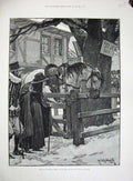 Old Antique Print 1887 Civil War England Horse People Inn Woodville Art 19th