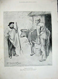 Original Old Antique Print 1895 Elections Milkman Cow Farmer King Victorian