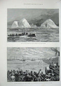 Old Antique Print Ship Tyne Torpedo Boats 1890 Icebergs Southampton Dock 19th