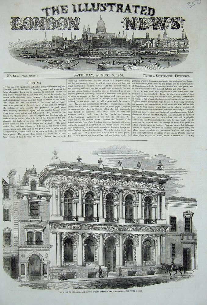 Original Old Antique Print 1856 West England South Wales District Bank Bristol