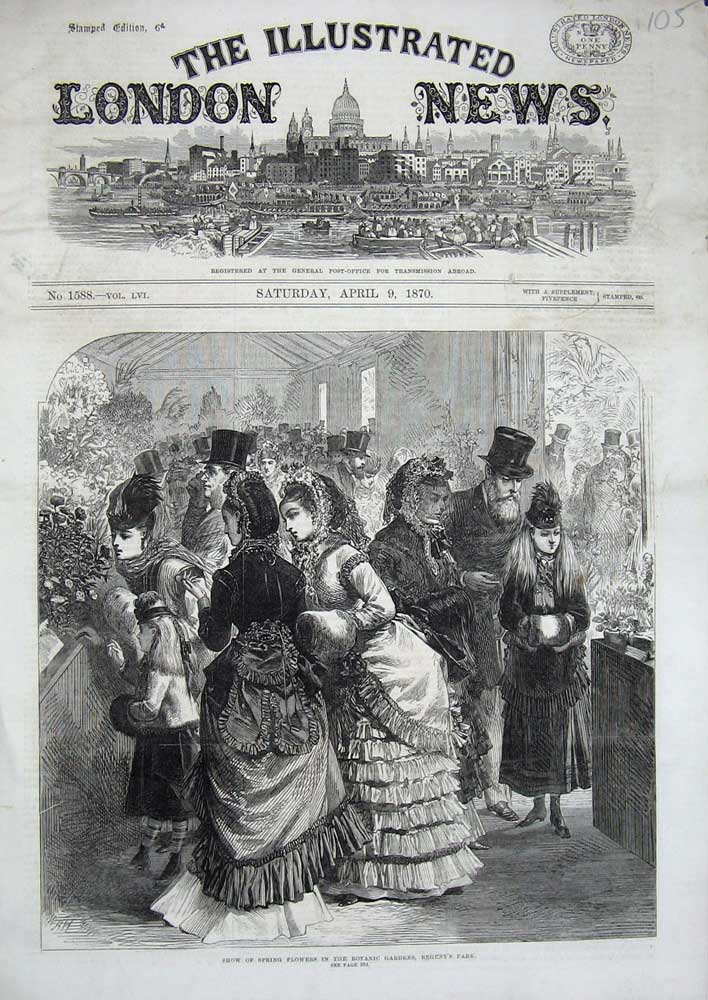 Old Antique Print 1870 Spring Flowers Botanic Gardens Regent'S Park Show 19th