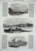 Original Old Antique Print 1856 Suez Canal Lake Timshah Isthmus Oasis Pelusium