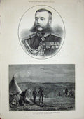 Original Old Antique Print 1877 War Lieutenant Skobeleff Russian Ruben Plevna