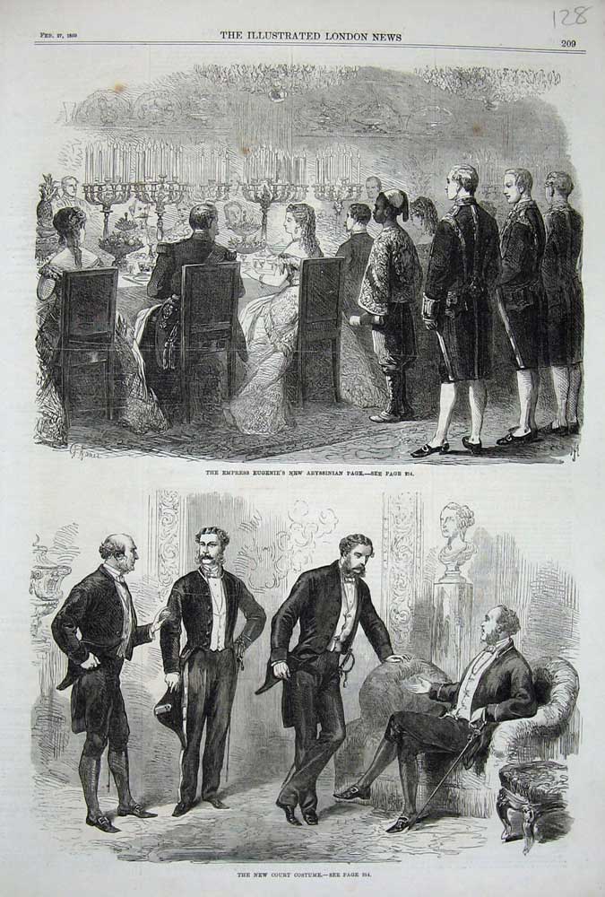 Old Antique Print 1869 Empress Eugenie Abyssinian Page Court Costume Men 19th