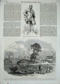 Old Antique Print 1870 Statue William Pole Hull Alexandra Park Manchester 19th