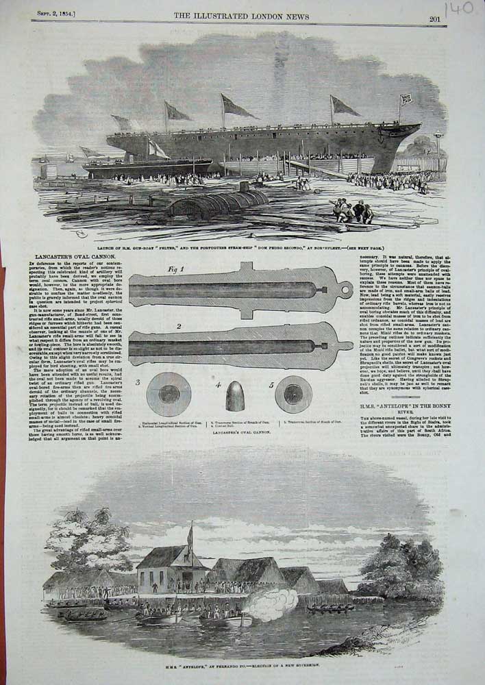 Original Old Antique Print 1854 H.M.S Ship Antelope Fernando Pelter Dom Secondo