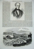 Original Old Antique Print 1858 George Combe Ottawa Capital Canada River Bridge