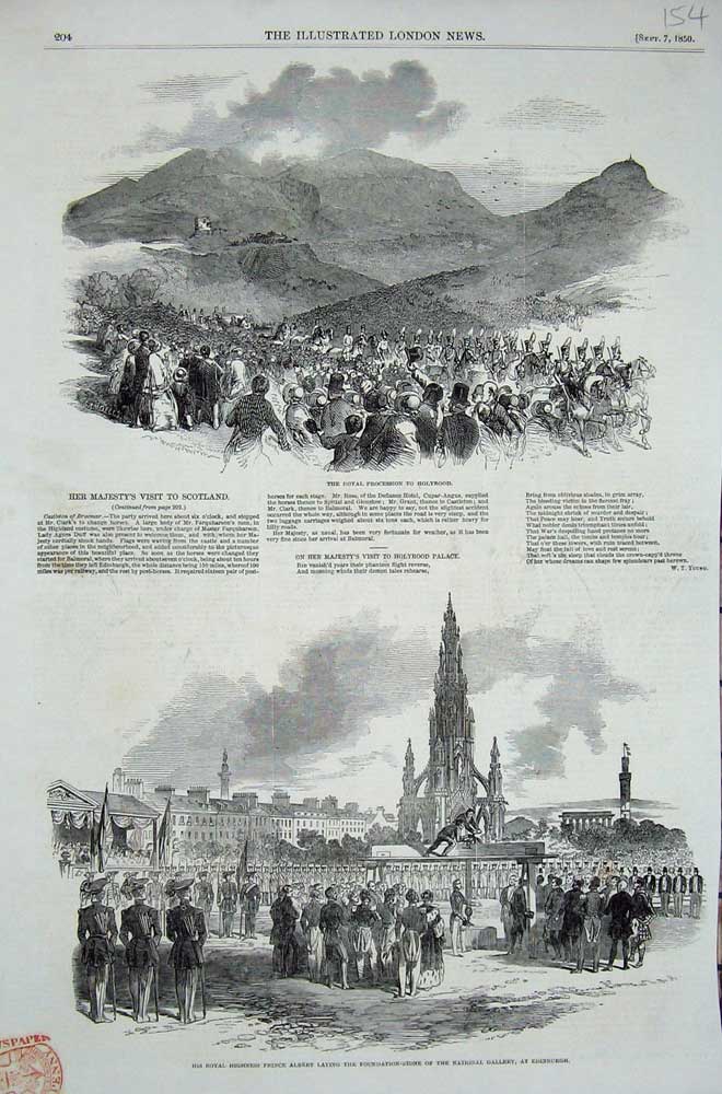 Old Antique Print 1850 Queen Scotland Holyrood National Gallery Edinburgh 19th